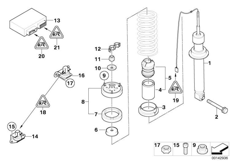 Jambe de suspension arrière, numéro 01 dans l'illustration