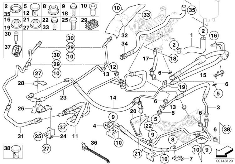 32416783560 Expansion hose Dynamic Drive Steering Lubrication system BMW 6er F06 32416773926 E60 E61 E63N >143120<, Tubo ad espansione Dynamic Drive