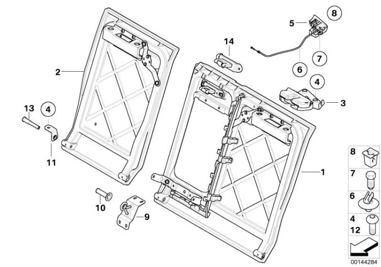 Seat, rear, seat frame, through-loading ->47750523019