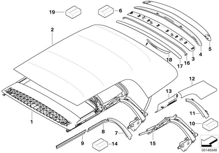 54347177320 RIGHT ROOF FRAME GASKET Sliding Roof  Folding Top Folding top Mini Cabrio Cabrio  54347121576 Cabrio  >146348<, Junta de marco de techo dcha.