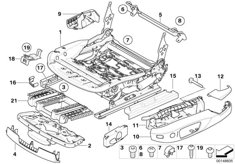 Front seat rail electrical/single parts ->49557523247