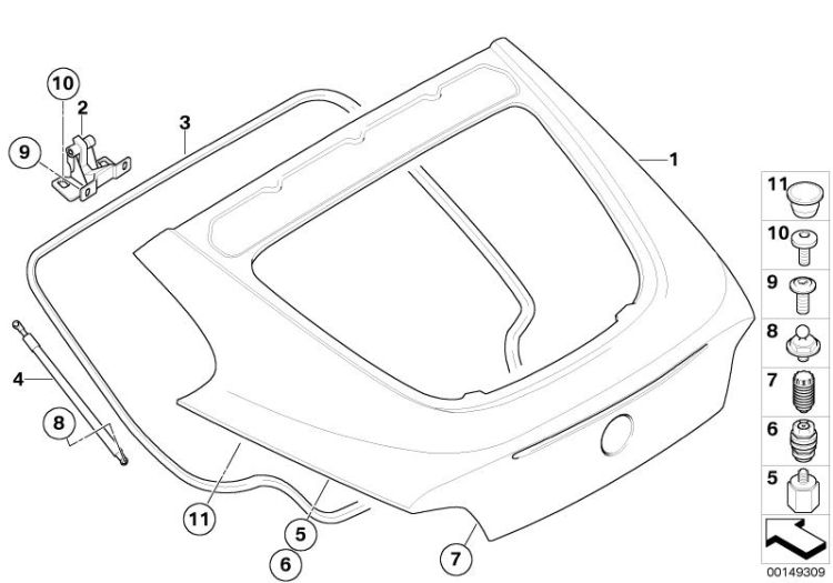 Single components for trunk lid ->48831411684