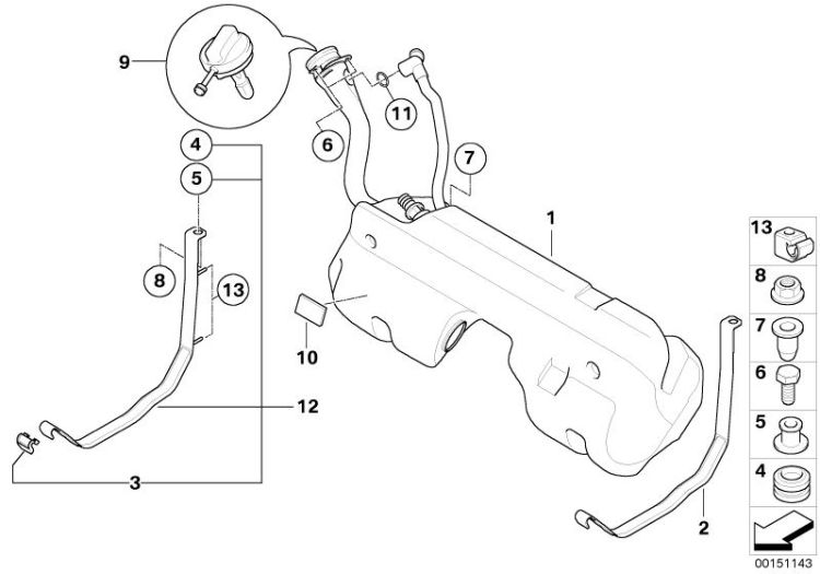 Fuel tank/mounting parts ->