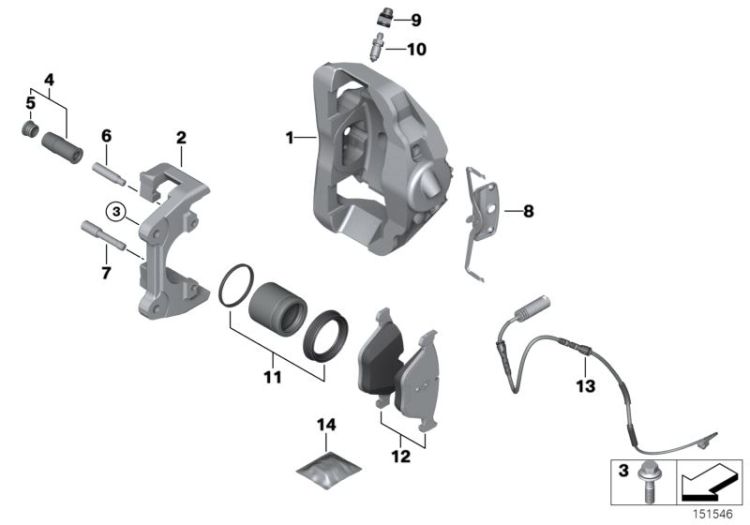 Front wheel brake, brake pad sensor ->50361341618