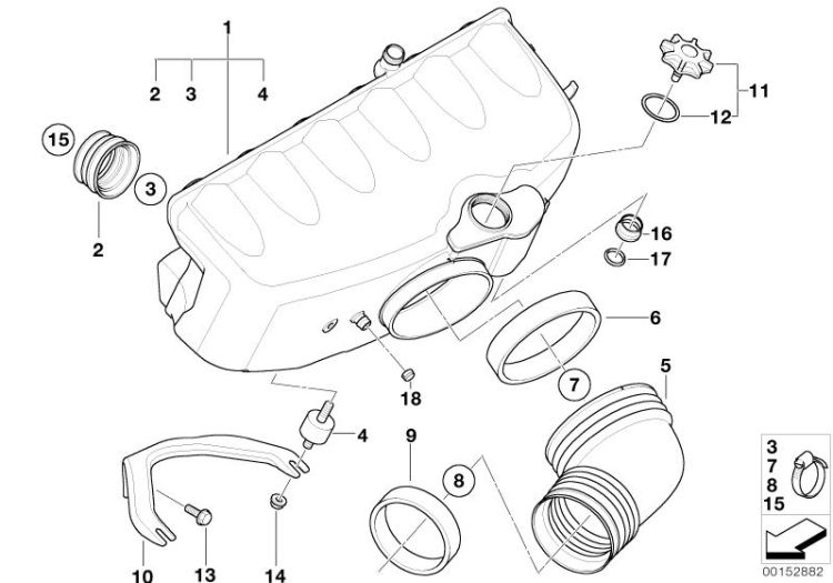 11617836381 Air duct Engine Intake manifold BMW Z4 Roadster E89 E86 E85 >152882<, Guia de aire