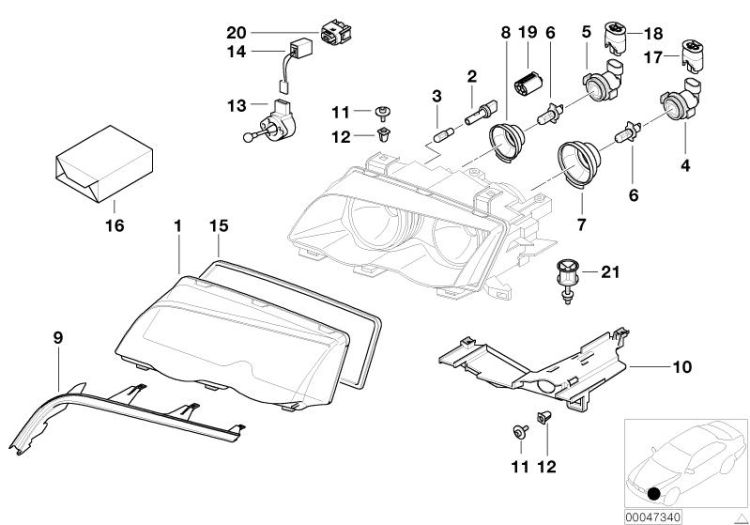 Single components for headlight ->