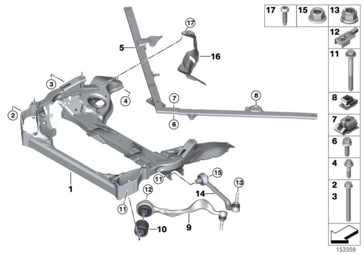 Frnt axle support,wishbone/tension strut ->48480310715