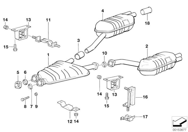 Exhaust system, rear ->47214180117