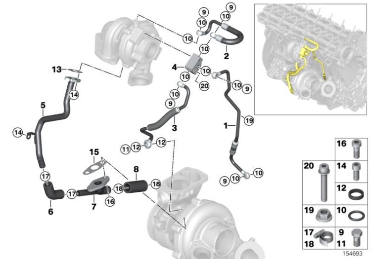 Oil supply, turbocharger ->49508113980