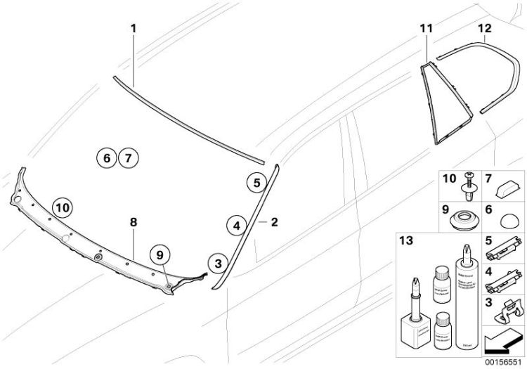 51367163072 Finisher side window rear right Vehicle trim Glazing BMW X5 X5  E70N >156551<, Listón cristal lateral tras. dcha.