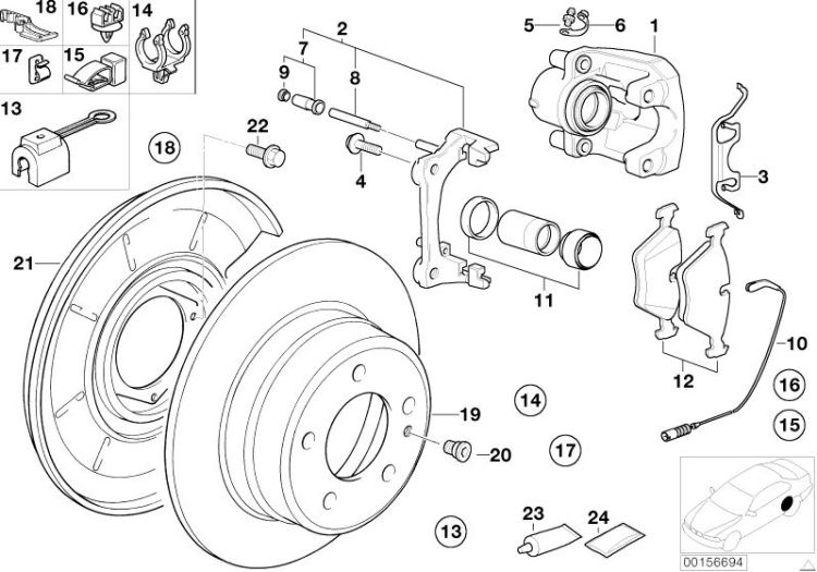 Rear wheel brake, brake pad sensor ->47202340050