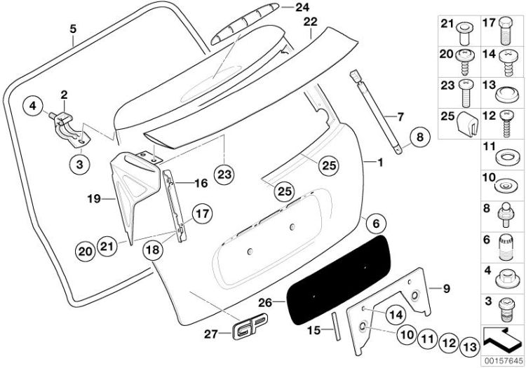 Mounting parts, rear lid ->1266373