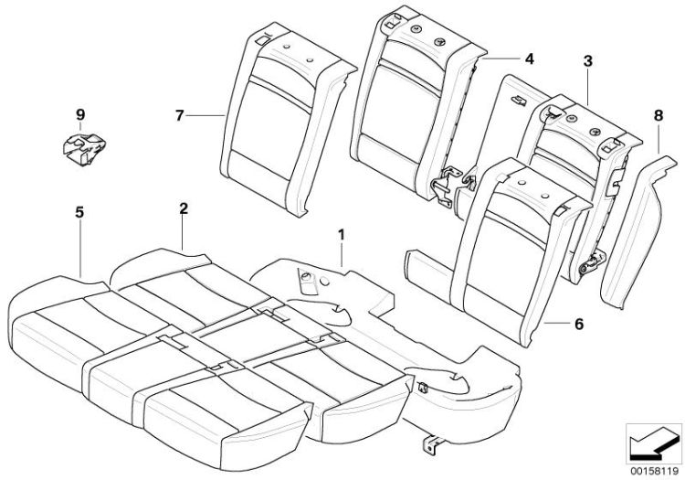 Seat, rear, cushion, & cover, basic seat ->50139523336