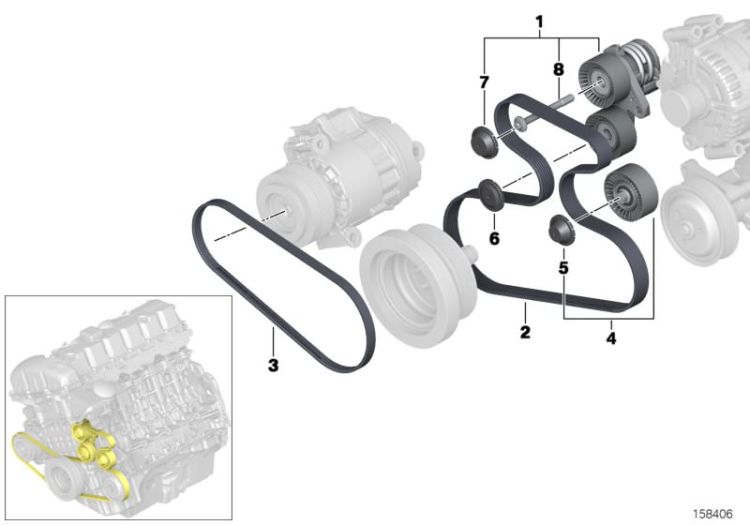 Belt drive-alternator/AC/power steering ->48421113690