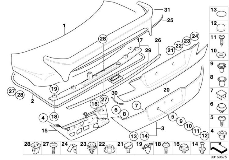 Single components for trunk lid ->47771411425