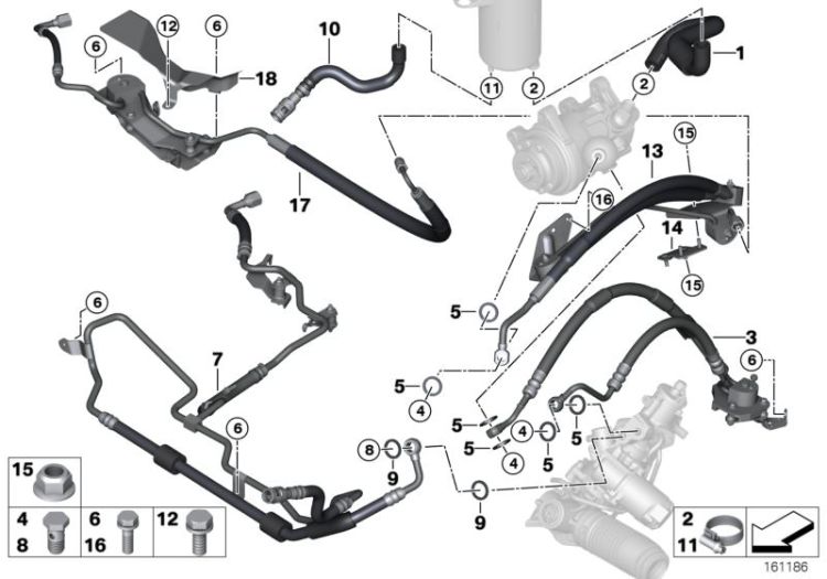 Power steer.,fluid lines/Adaptive Drive ->