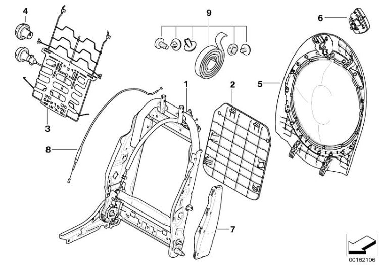 Seat, front, backrest frame ->50618523322