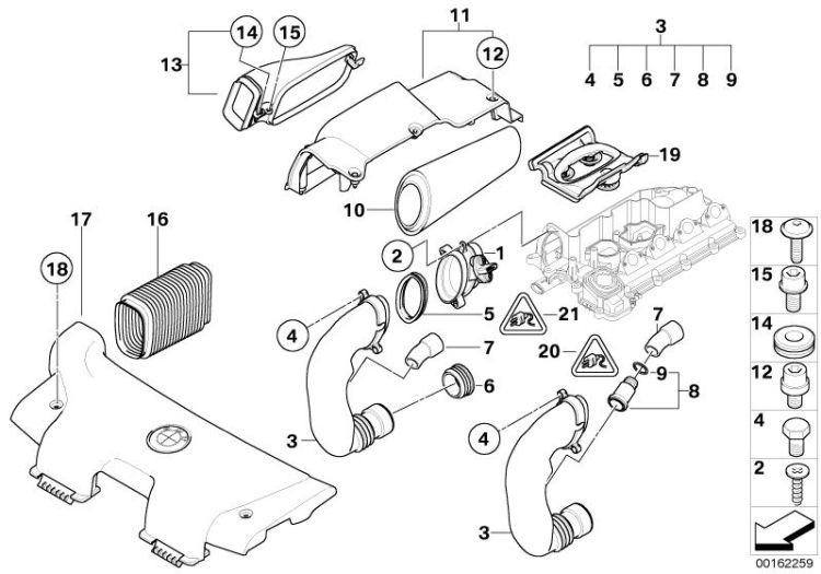 Mass air flow sensor/intake silencer ->48923131125