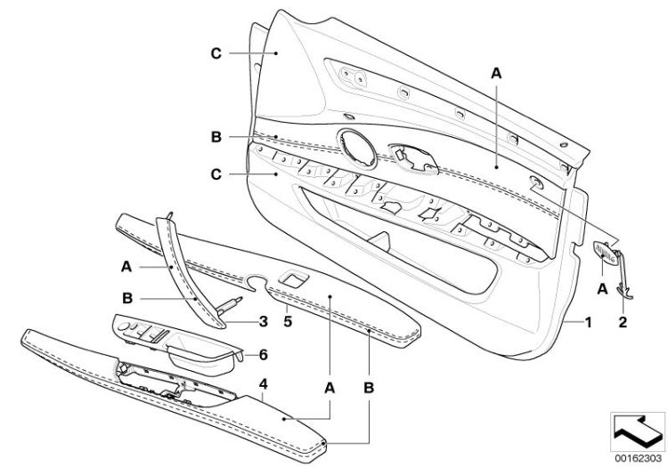 Indiv.front door trim panel,part.leather ->48421910840