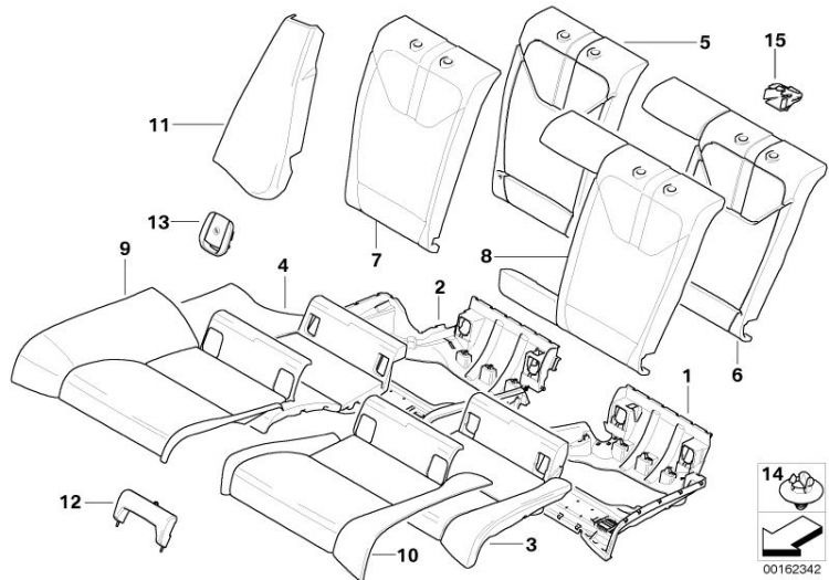 Seat,rear,cushion&cover, through-loading ->