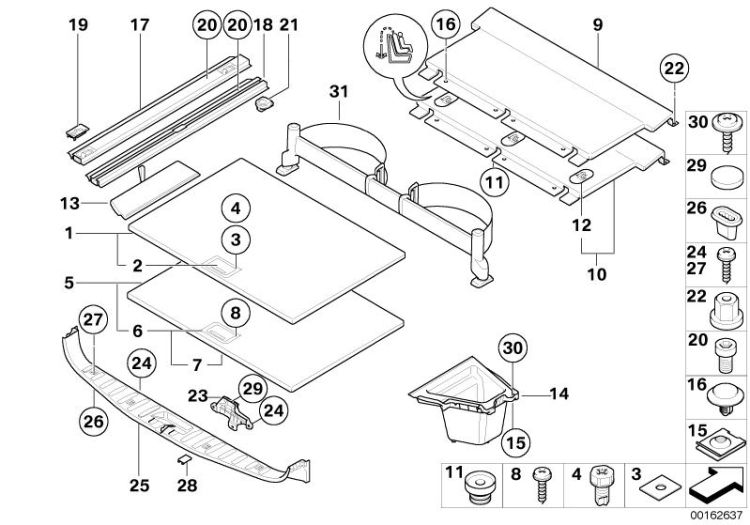 51473418629 Stowage compartment boot right Vehicle trim Luggage compartment BMW X3 F25 E83N >162637<, Ripostiglio bagagliaio, destra