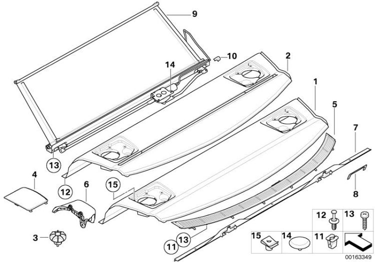 51467124961 REAR WINDOW SHELF Vehicle trim Interior equipment top BMW 3er E91 51467133757 E90N >163349<, Ripiano posteriore