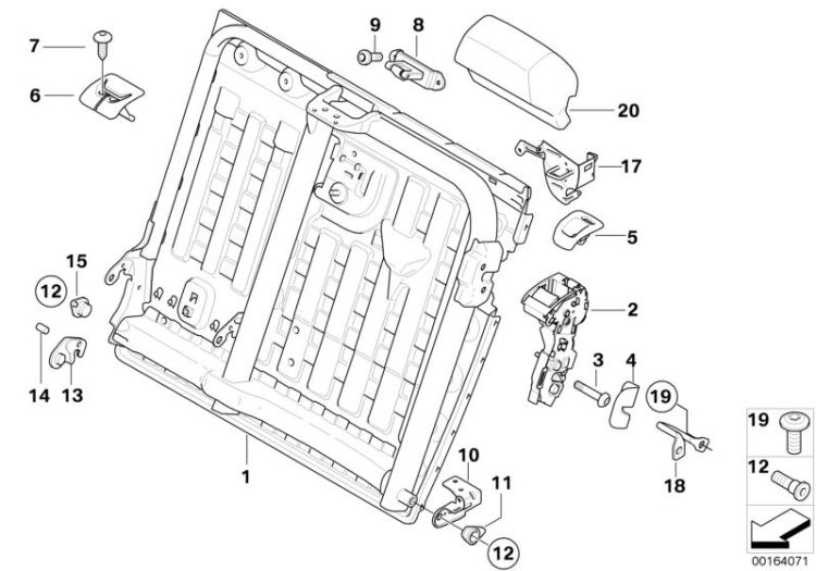 Seat, rear, seat frame, left ->50139523337