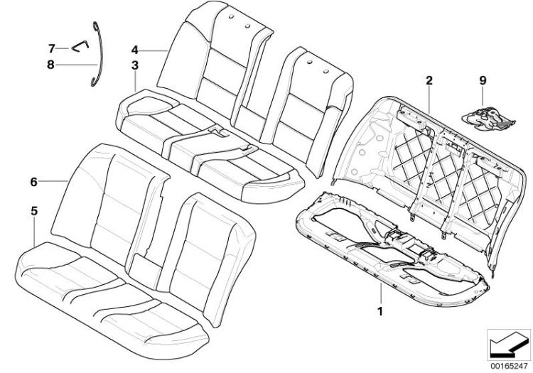 52209113643 Seat cover leather Seats Rear seat BMW 5er E61 E60 E60N >165247<, Rivestimento sedile cuoio