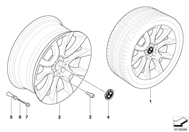 BMW light alloy wheel, V-spoke 257 ->50901361234