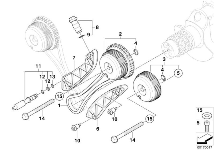 Timing gear, timing chain, cyl. 5-8 ->50361114122