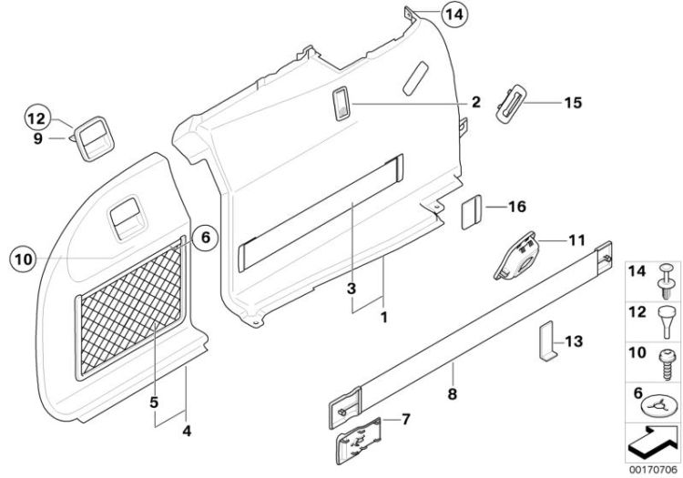 Lateral trunk floor trim panel ->1440540