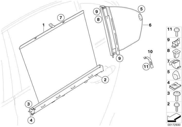 Roller sun visor, rear door ->47760515117