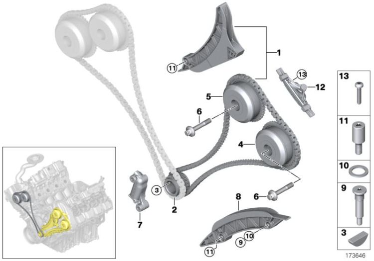 Timing gear, timing chain, cyl. 5-8 ->50904114181