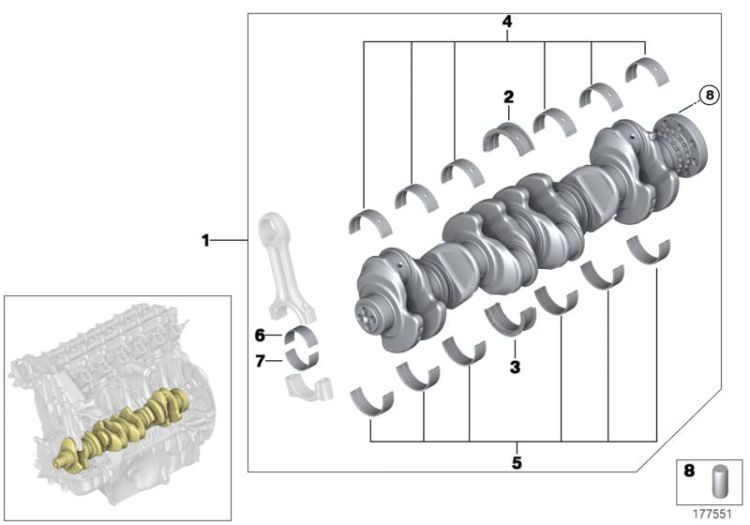 Crankshaft with bearing shells ->54641115283