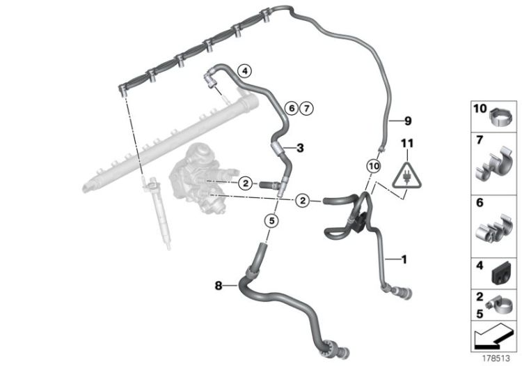 13537799998 Fuel feed line Fuel Preparation System Fuel injection system BMW 7er F02 F10 F11 F07 F01 F02 >178513<, Tuberia combustible de admisión