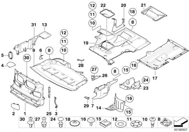 51718199753 LOWER LEFT ENGINE COMPARTMENT COVER Vehicle trim Mounting parts engine compartment BMW 6er E24 E39 >180507<, Remate de compartim.infer.iz. del motor