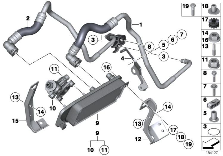 Heat exch./transmission oil cooler line ->51262170493