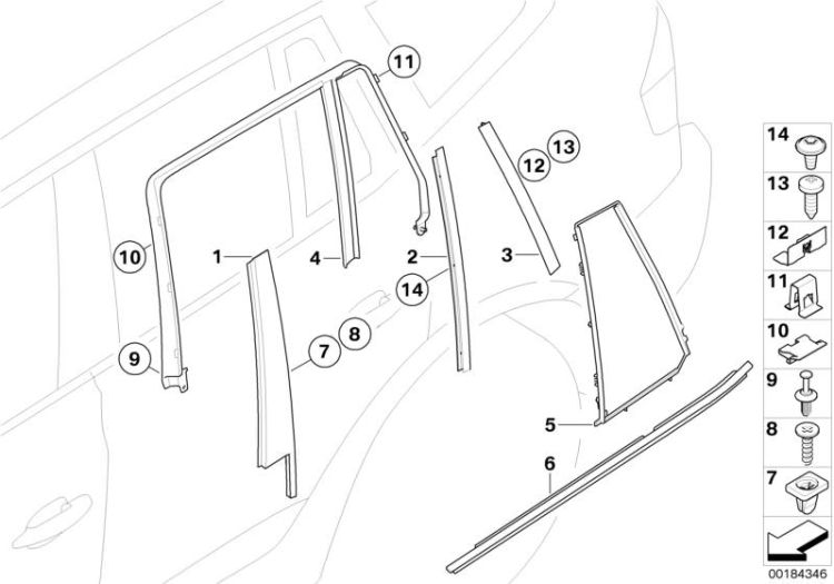 Trims and seals, door, rear ->47657513960