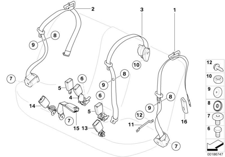 Rear seat belt, basic ->50139720582