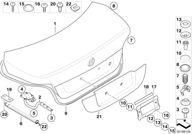 Single components for trunk lid ->47750411474