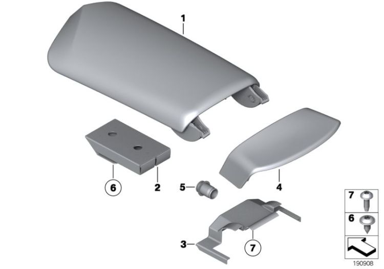 Armrest, centre console ->