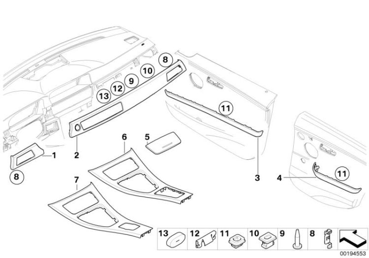 Interior strips, high-gloss, grey ->51024030667