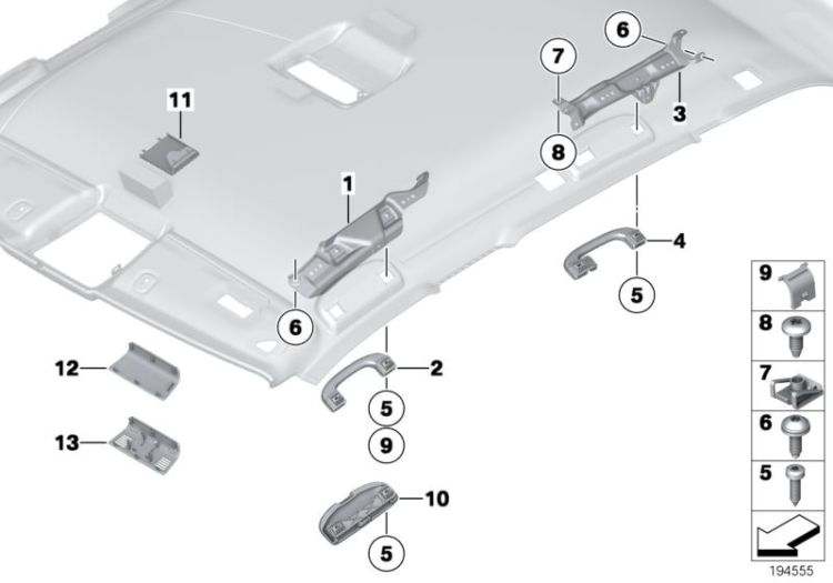 Mounting parts, roofliner ->47750515135