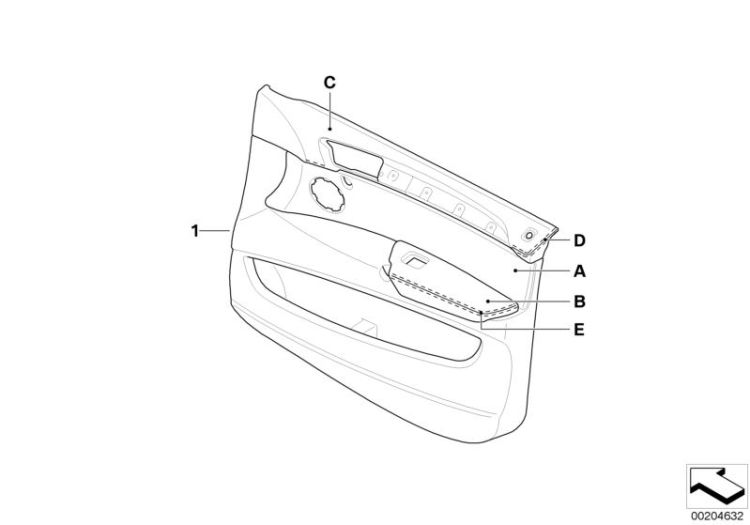 Indiv.front door trim panel,part.leather ->50139911045