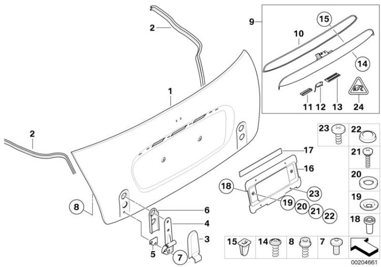 Single components for trunk lid ->