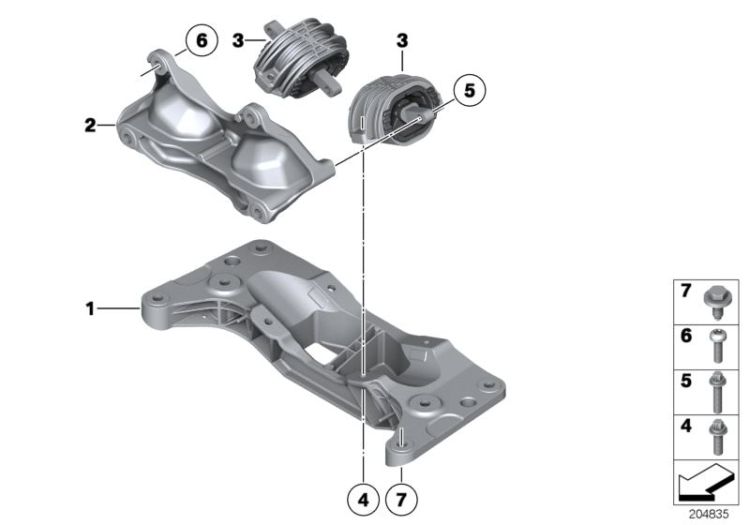 22326775907 Gearbox cross member Engine and gearbox suspension Gearbox suspension BMW 7er G11 F10 F11 F07 F01 F02 F04 F12 F13 F06 F06N >204835<, Travesaño caja de cambio