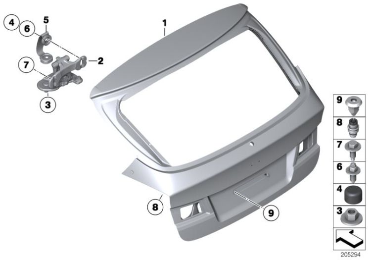 Single components for trunk lid ->48922411615