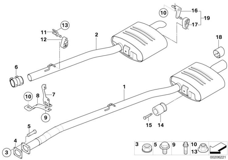 Exhaust system, rear ->50464180617