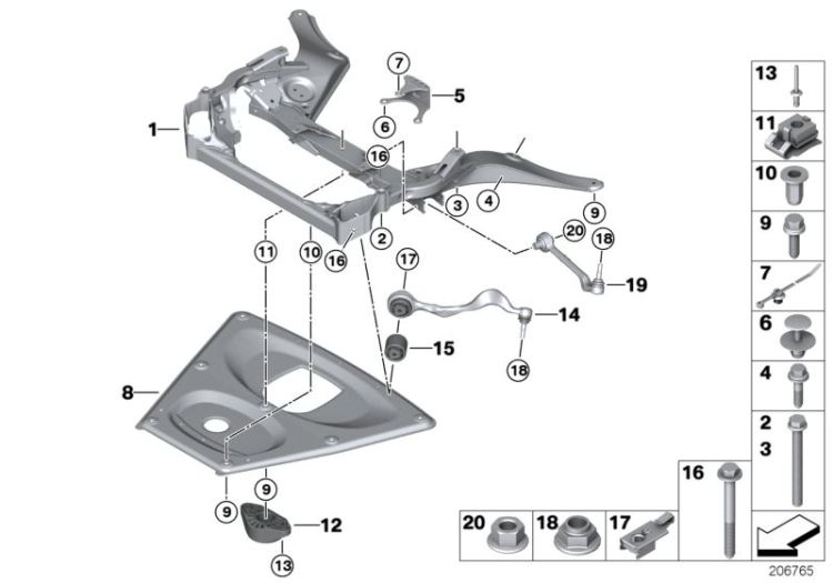 Frnt axle support,wishbone/tension strut ->50361310801