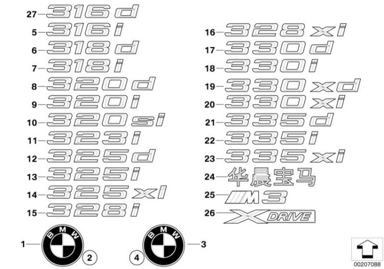 51147157553 EMBLEM ADHERED REAR Vehicle trim exterior trim  grille BMW 3er E91 E90 E90N >207088<, Emblema adhesivo trasera